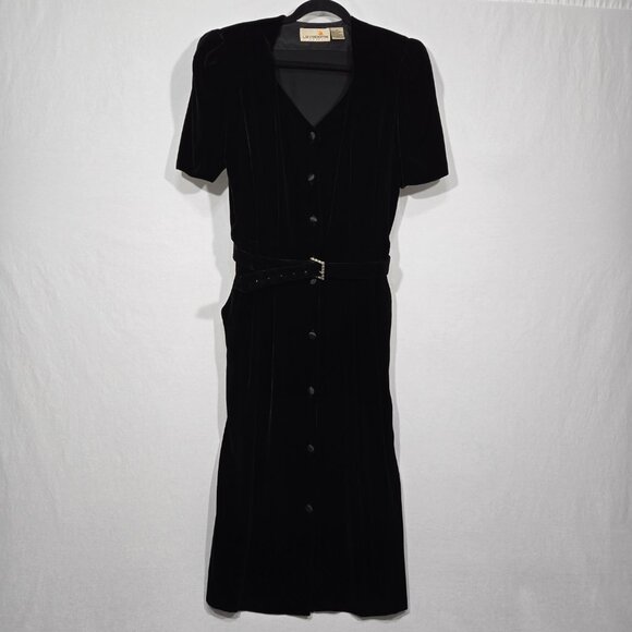 VINTAGE Liz Claiborne Y2K 80s 90s Dresses & Skirts - VINTAGE Academia Y2K Sirencore BLACK VELVET Pocket Belt Midi Dress Women Size 10